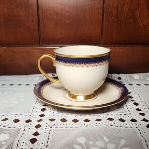 Lenox Elegant Gold and Blue Trim Teacup and Saucer